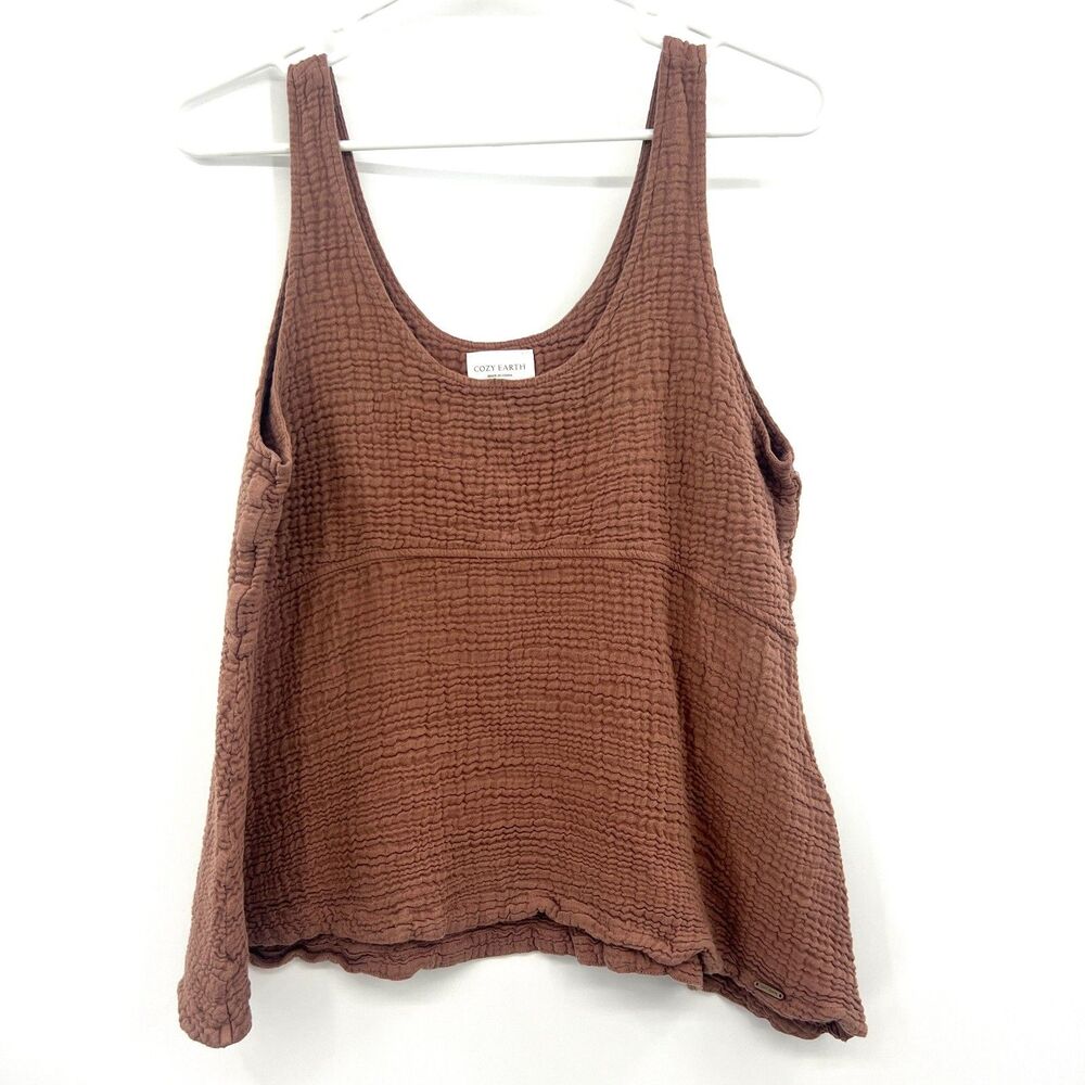 Cozy Earth Womens M Textured Gauze Tank Top Scoop Neck Modal Cotton Brown